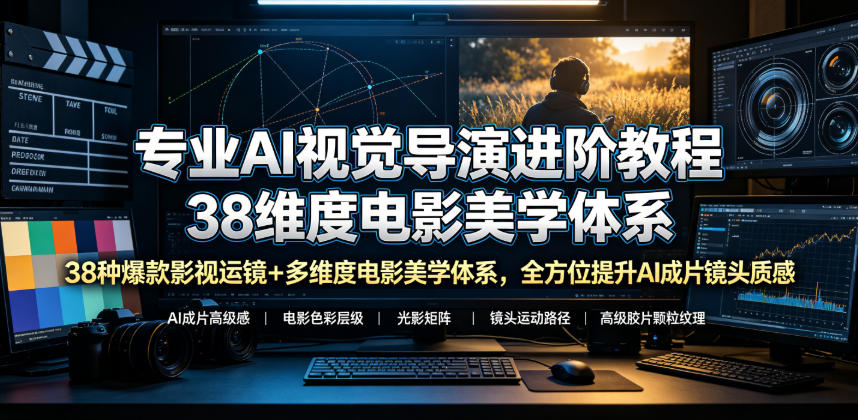 专业AI视觉导演进阶教程，38种爆款影视运镜+多维度电影美学体系，全方位提升AI成片高级感与镜头质感-HEIXMI（中国站）