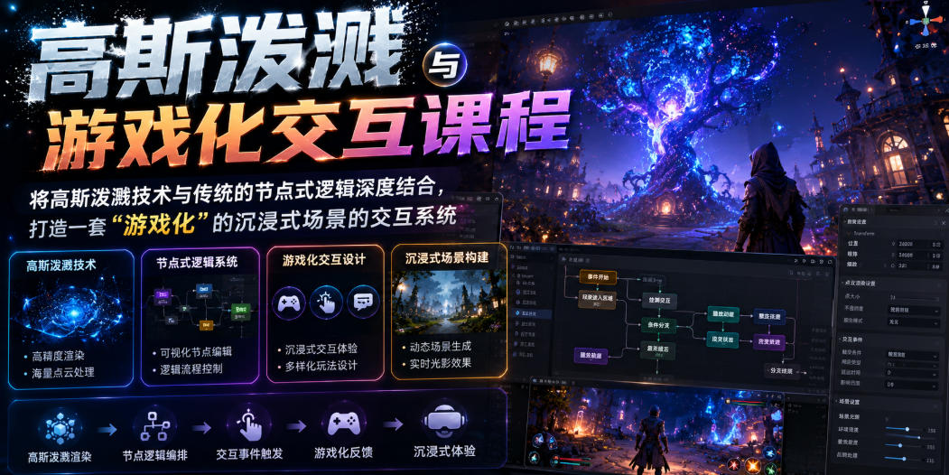 高斯泼溅与游戏化交互课程，将高斯泼溅技术与传统的节点式逻辑深度结合，打造一套“游戏化”的沉浸式场景的交互系统-HEIXMI（中国站）