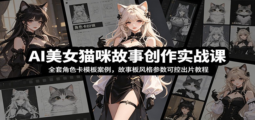 AI美女猫咪故事创作实战课：全套角色卡模板案例，故事板风格参数可控出片教程-HEIXMI（中国站）