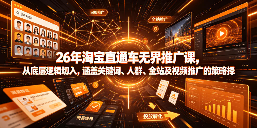 26年淘宝直通车无界推广课，从底层逻辑切入，涵盖关键词、人群、全站及视频推广的策略选择-HEIXMI（中国站）