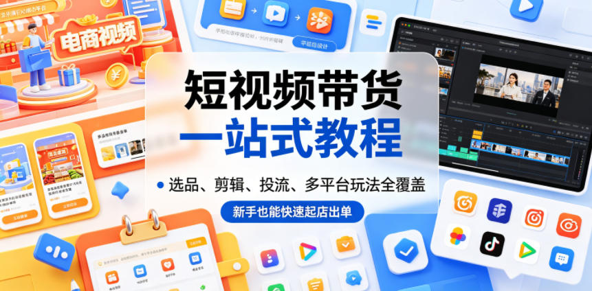 短视频带货一站式教程，选品、剪辑、投流、多平台玩法全覆盖，新手也能快速起店出单-HEIXMI（中国站）