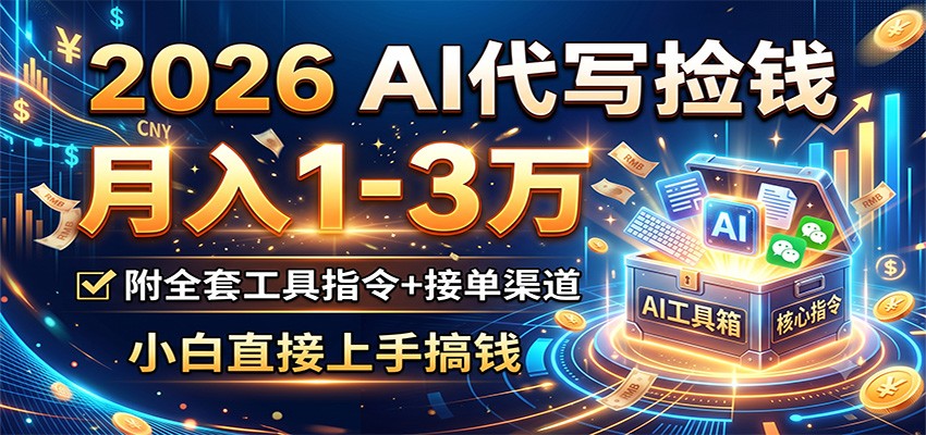 2026 AI代写捡钱，月入1-3万，附全套工具指令+接单渠道，小白直接上手搞钱-HEIXMI（中国站）