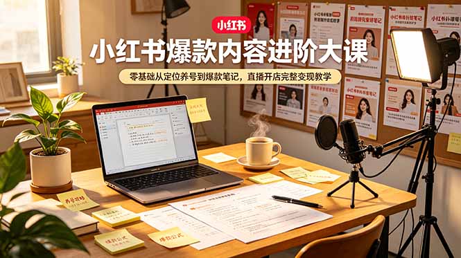 小红书爆款内容进阶大课，零基础从定位养号到爆款笔记，直播开店完整变现教学-HEIXMI（中国站）