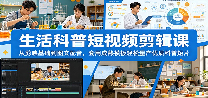 生活科普短视频剪辑课：从剪映基础到图文配音，套用成熟模板轻松量产优质科普短片-HEIXMI（中国站）