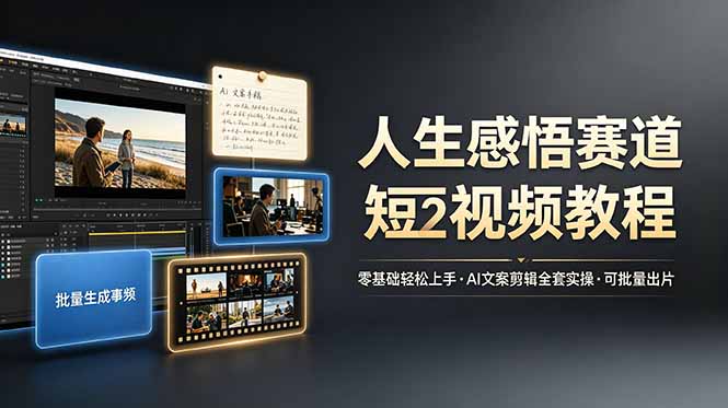 人生感悟赛道短视频教程，零基础轻松上手，AI文案剪辑全套实操可批量出片-HEIXMI（中国站）