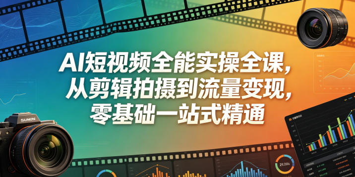 AI短视频全能实操全课，从剪辑拍摄到流量变现，零基础一站式精通-HEIXMI（中国站）