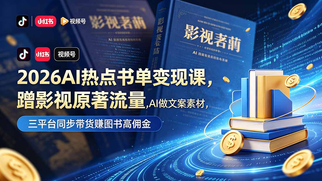 2026AI热点书单变现课，蹭影视原著流量，AI做文案素材，三平台同步带货赚图书高佣金-HEIXMI（中国站）