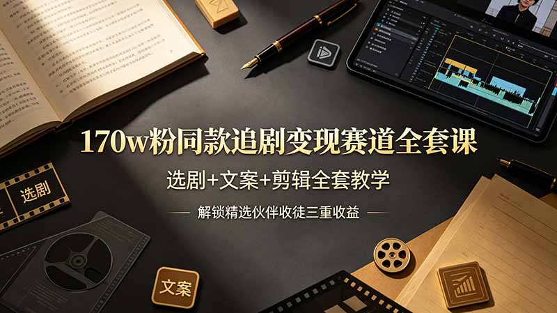170w粉博主同款追剧变现赛道全套课，选剧+文案+剪辑全套教学，解锁精选伙伴收徒三重收益-HEIXMI（中国站）