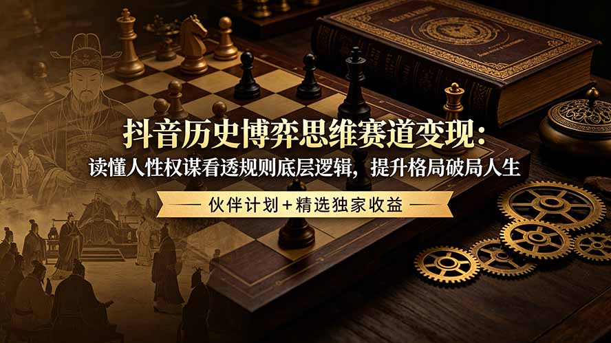 抖音历史博弈思维赛道变现：读懂人性权谋看透规则底层逻辑，提升格局破局人生，伙伴计划+精选独家收益-HEIXMI（中国站）