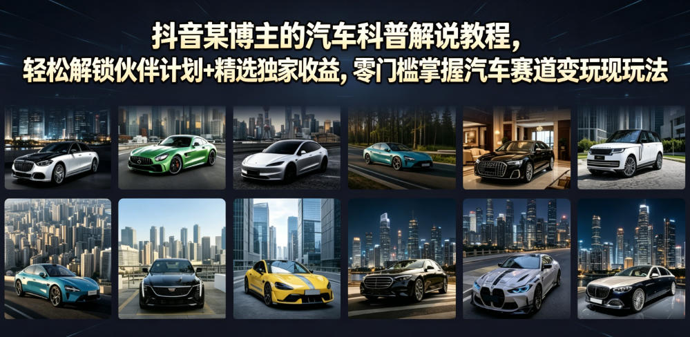 抖音某博主的汽车科普解说教程，轻松解锁伙伴计划+精选独家收益，零门槛掌握汽车赛道变现玩法-HEIXMI（中国站）