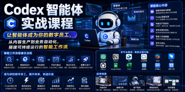 Codex智能体实战课程，让智能体成为你的数字员工，从内容生产到业务自动化，搭建可持续运行的智能工作流-HEIXMI（中国站）