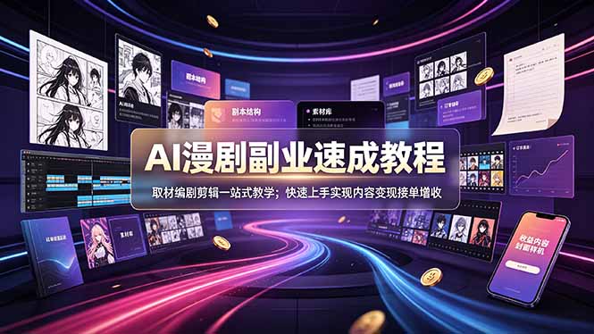AI漫剧副业速成教程，取材编剧剪辑一站式教学；快速上手实现内容变现接单增收-HEIXMI（中国站）