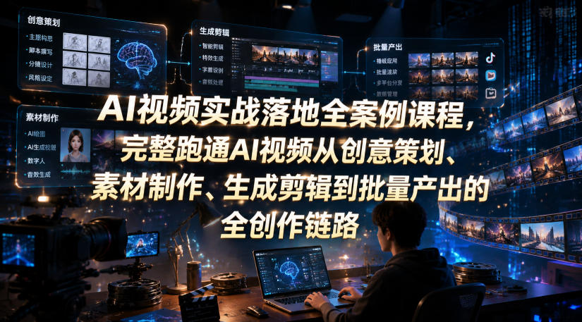 AI视频实战落地全案例课程，完整跑通AI视频从创意策划、素材制作、生成剪辑到批量产出的全创作链路-HEIXMI（中国站）