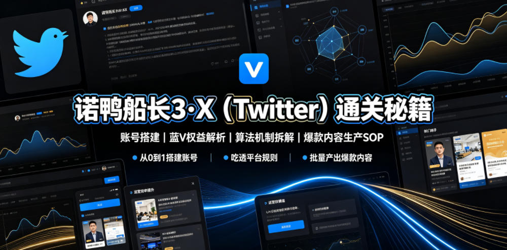 诺鸭船长3·X(Twitter)通关秘籍，涵盖账号搭建、蓝V权益解析、算法机制拆解及爆款内容生产SOP-HEIXMI（中国站）