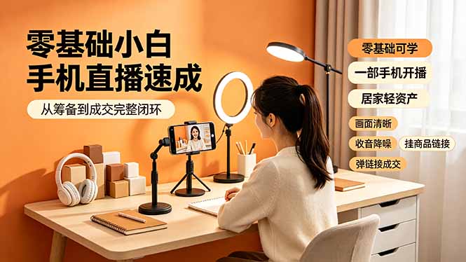 零基础小白手机直播速成，从筹备到成交完整闭环，适配苹果安卓系统，解决杂音卡顿留人难问题-HEIXMI（中国站）