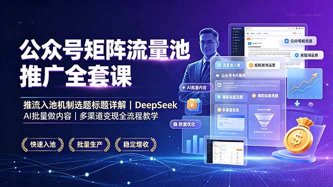 公众号矩阵流量池推广全套课，推流入池机制选题标题详解，DeepSeek AI批量做内容，多渠道变现全流程教学-HEIXMI（中国站）