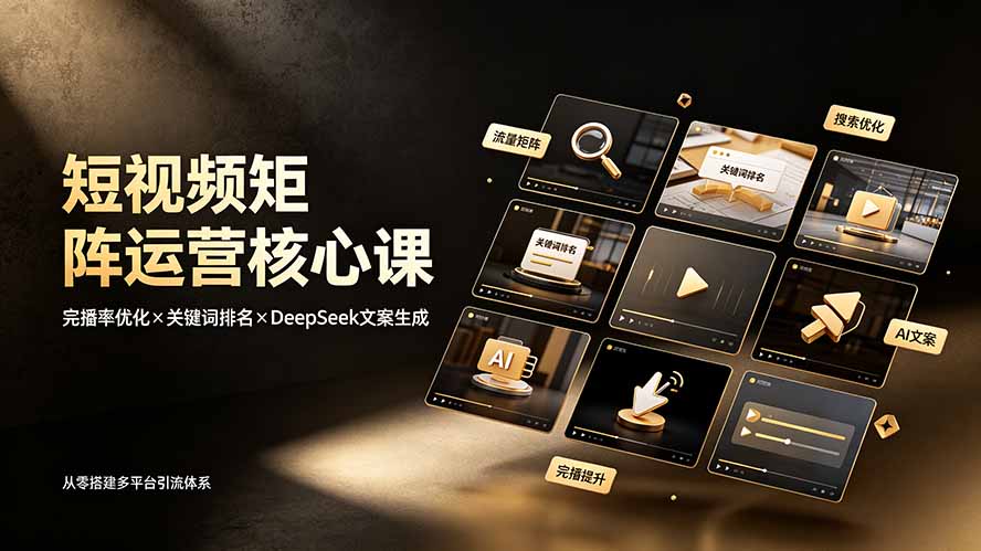 短视频矩阵运营核心课：完播率优化×关键词排名×DeepSeek文案生成，从零搭建多平台引流体系-HEIXMI（中国站）