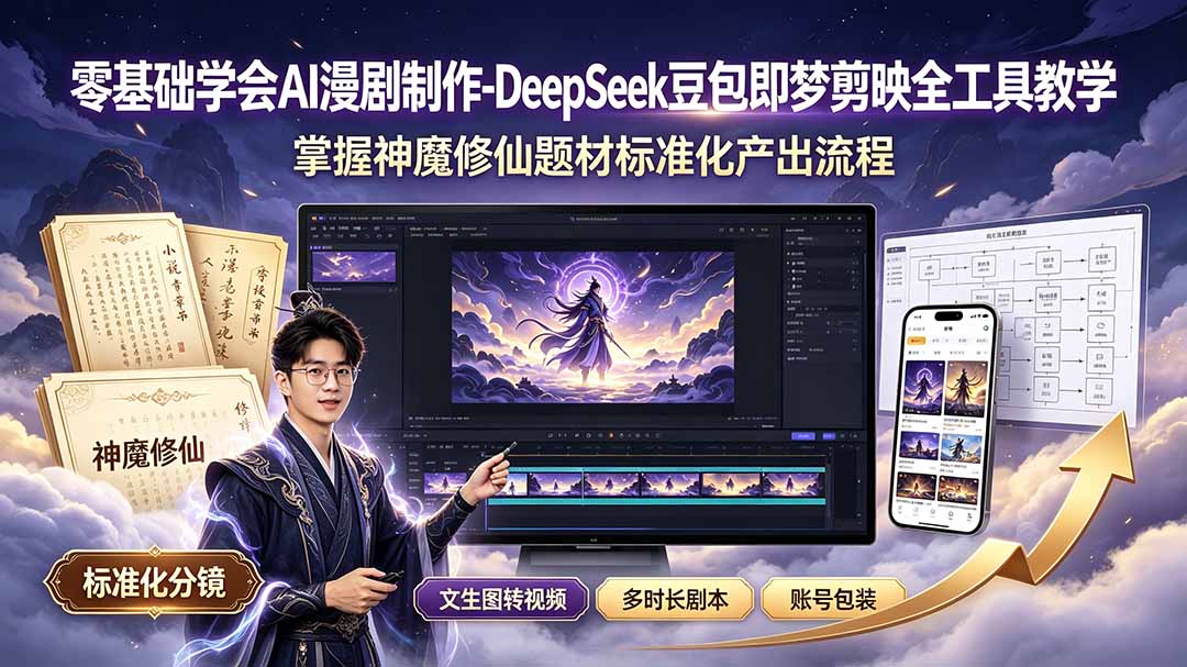 零基础学会AI漫剧制作-DeepSeek豆包即梦剪映全工具教学，掌握神魔修仙题材标准化产出流程-HEIXMI（中国站）