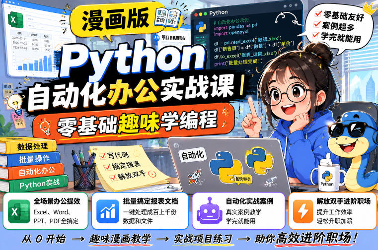 漫画版Python自动化办公实战课｜零基础趣味学编程，全场景办公提效、批量搞定报表文档、解放双手进阶职场-HEIXMI（中国站）