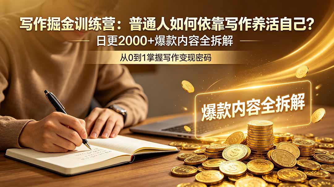 写作掘金训练营：普通人如何依靠写作养活自己？日更2000+爆款内容全拆解-HEIXMI（中国站）