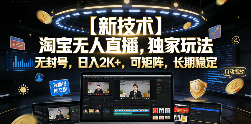【新技术】淘宝无人直播，独家玩法，无封号，日入2K+，可矩阵，长期稳定【揭秘】-HEIXMI（中国站）