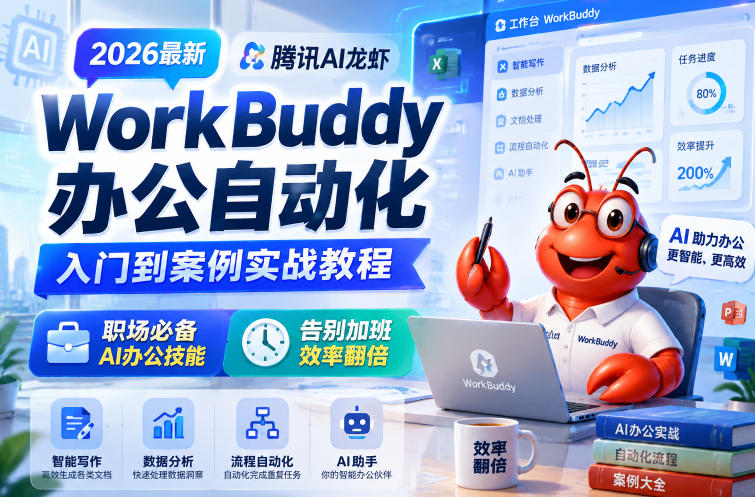 2026最新腾讯AI龙虾WorkBuddy办公自动化入门到案例实战教程，职场必备AI办公技能，告别加班，效率翻倍-HEIXMI（中国站）
