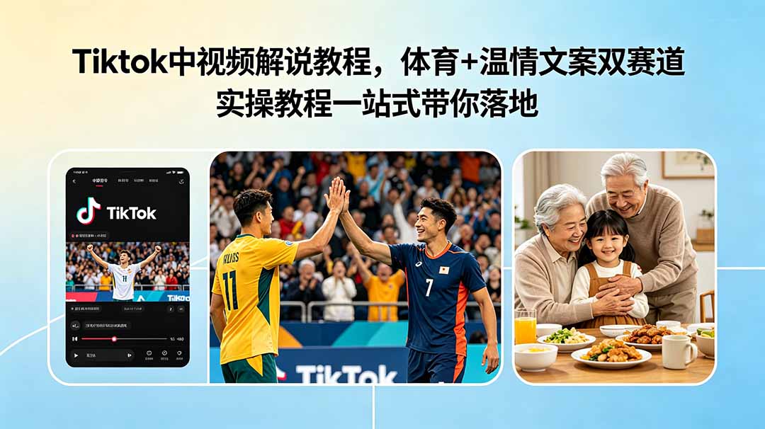 Tiktok中视频解说教程，体育+温情文案双赛道实操教程一站式带你落地-HEIXMI（中国站）