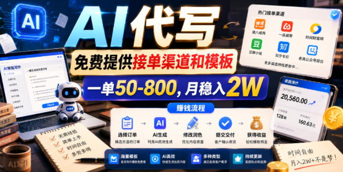 AI代写，免费提供接单渠道和模板，一单50-800，月稳入2W【揭秘】-HEIXMI（中国站）