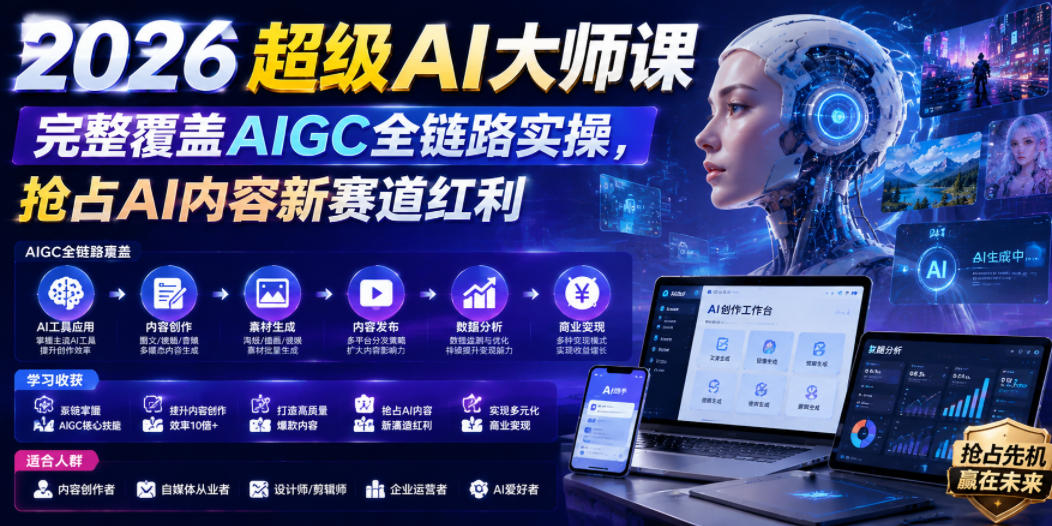2026超级AI大师课，完整覆盖AIGC全链路实操，抢占AI内容新赛道红利-HEIXMI（中国站）