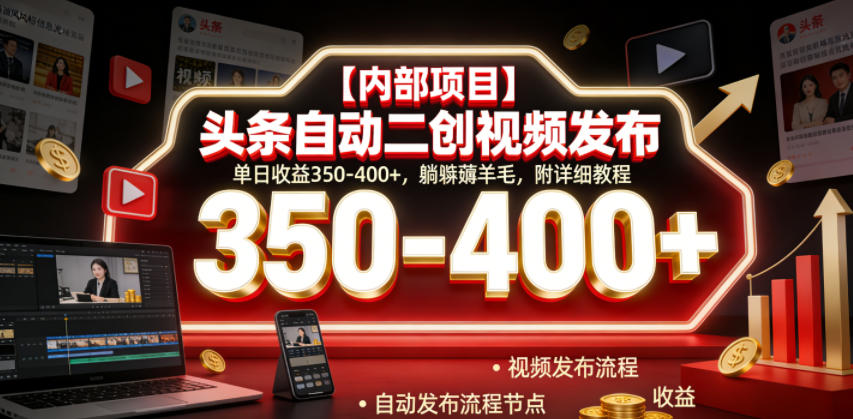 【内部项目】头条自动二创视频发布，单日收益350-400+，躺賺薅羊毛，附详细教程【揭秘】-HEIXMI（中国站）