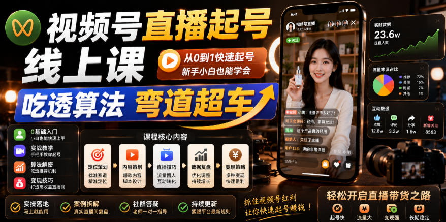 视频号直播起号线上课，吃透算法弯道超车(2026年6月)-HEIXMI（中国站）
