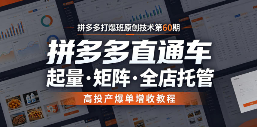 拼多多打爆班原创技术第60期，拼多多直通车，起量・矩阵・全店托管，高投产爆单增收教程-HEIXMI（中国站）
