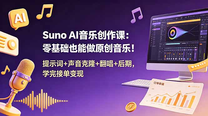 Suno AI音乐创作课：零基础也能做原创音乐！提示词+声音克隆+翻唱+后期，学完接单变现-HEIXMI（中国站）