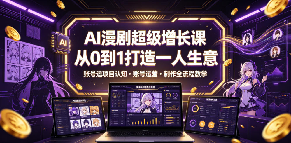 AI漫剧超级增长课，从0到1打造一人生意，项目认知・账号运营・制作全流程教学-HEIXMI（中国站）