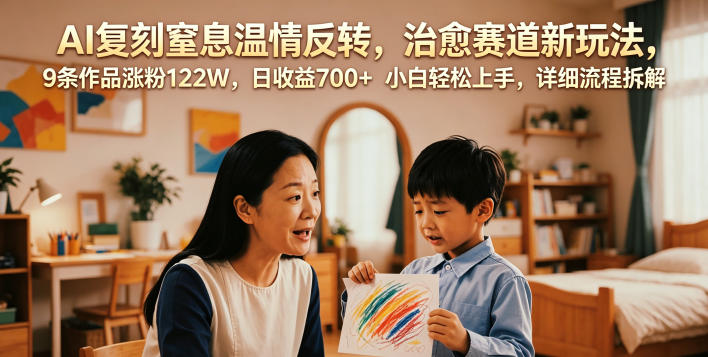 AI复刻窒息温情反转，治愈赛道新玩法，9条作品涨粉122W，日收益700+ 小白轻松上手，详细流程拆解-HEIXMI（中国站）