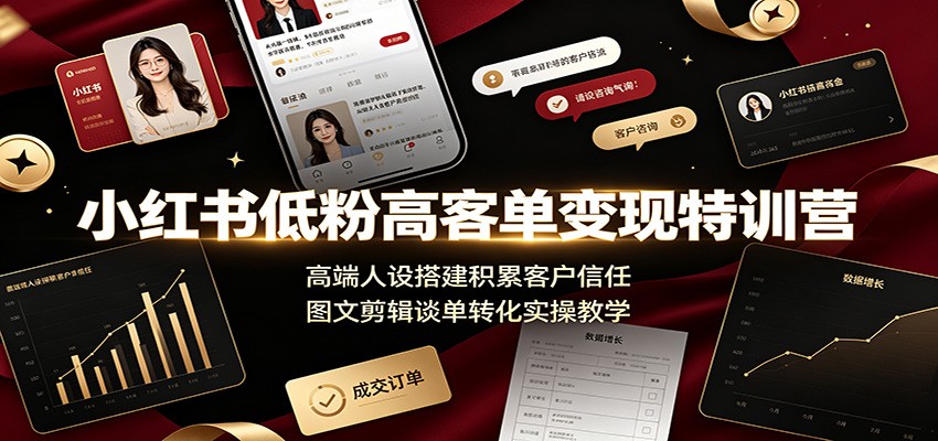 小红书低粉高客单变现特训营：高端人设搭建积累客户信任，图文剪辑谈单转化实操教学-HEIXMI（中国站）