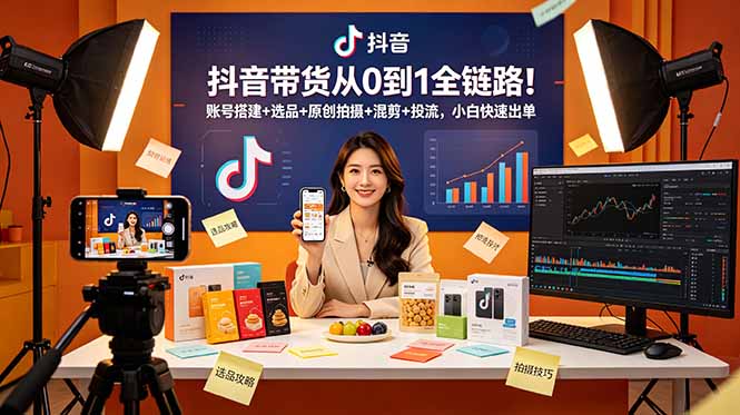 抖音带货从0到1全链路！账号搭建+选品+原创拍摄+混剪+投流，小白快速出单-HEIXMI（中国站）