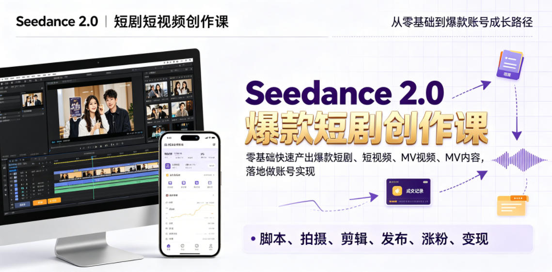 Seedance 2.0短剧短视频创作课，零基础快速产出爆款短剧、短视频、MV内容，落地做账号实现变现-HEIXMI（中国站）
