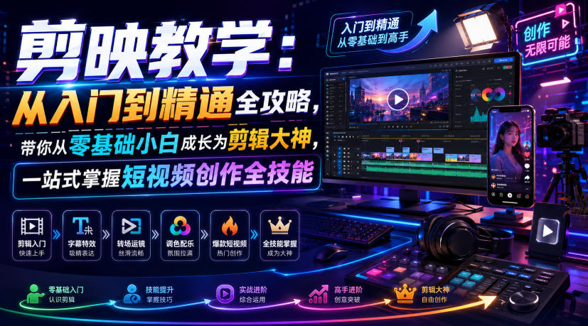 剪映教学：从入门到精通全攻略，带你从零基础小白成长为剪辑大神，一站式掌握短视频创作全技能-HEIXMI（中国站）