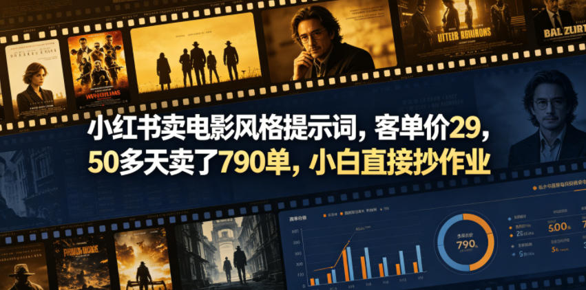 小红书卖电影风格提示词，客单价29，50多天卖了790单，小白直接抄作业！-HEIXMI（中国站）