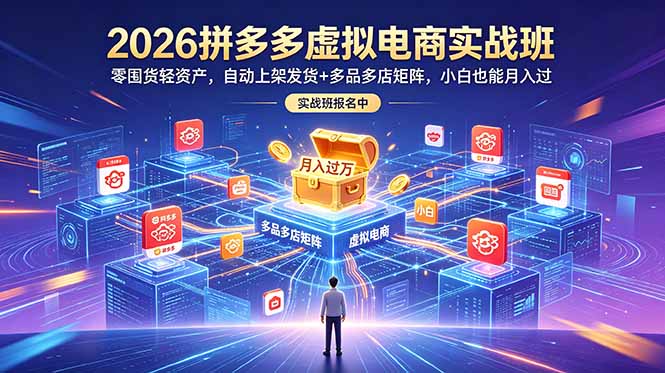 2026拼多多虚拟电商实战班：零囤货轻资产，自动上架发货+多品多店矩阵，小白也能月入过万-HEIXMI（中国站）