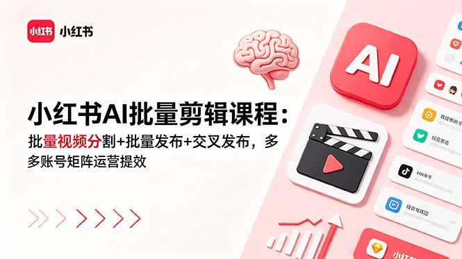 小红书AI批量剪辑课程：批量视频分割+批量发布+交叉发布，多账号矩阵运营提效-HEIXMI（中国站）