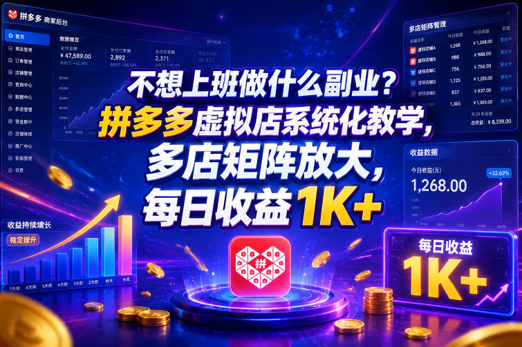 不想上班做什么副业？拼多多虚拟店系统化教学，多店矩阵放大，每日收益1K+【揭秘】-HEIXMI（中国站）