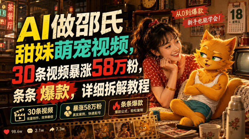 AI做邵氏甜妹萌宠视频，30条视频暴涨58万粉，条条爆款，详细拆解教程-HEIXMI（中国站）