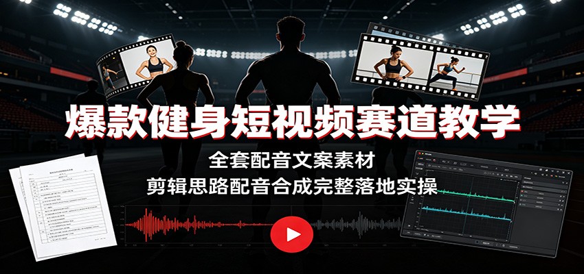 爆款健身短视频赛道教学：全套配音文案素材，剪辑思路配音合成完整落地实操-HEIXMI（中国站）