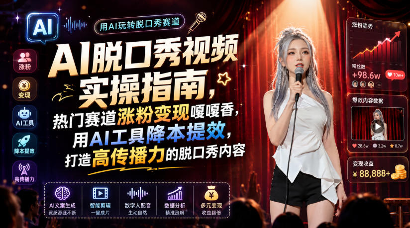 AI脱口秀视频实操指南，热门赛道涨粉变现嘎嘎香，用AI工具降本提效，打造高传播力的脱口秀内容-HEIXMI（中国站）