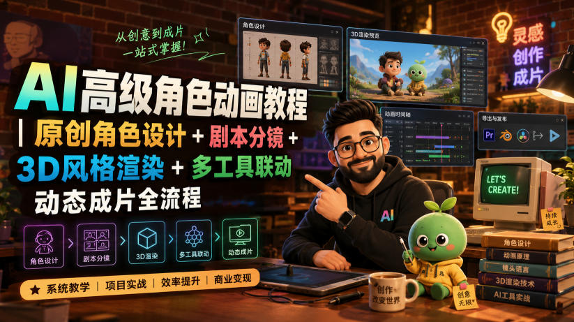 AI高级角色动画教程｜原创角色设计+剧本分镜+3D风格渲染+多工具联动动态成片全流程【中英字幕】-HEIXMI（中国站）