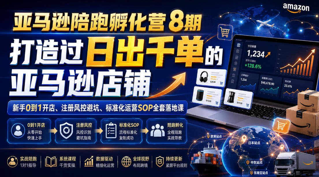 亚马逊陪跑孵化营8期，打造过日出千单的亚马逊店铺，新手0到1开店、注册风控避坑、标准化运营SOP全套落地课-HEIXMI（中国站）