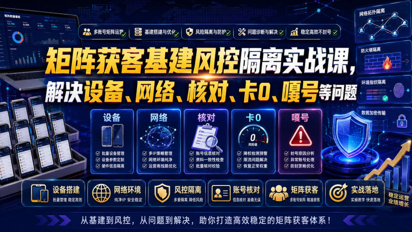 矩阵获客基建风控隔离实战课，解决设备、网络、核对、卡0、嘎号等问题-HEIXMI（中国站）