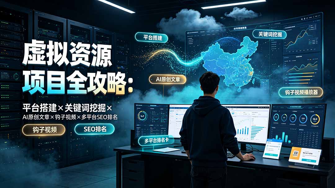 虚拟资源项目全攻略：平台搭建×关键词挖掘×AI原创文章×钩子视频×多平台SEO排名-HEIXMI（中国站）